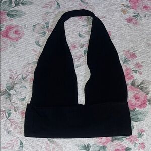 Wild Fable Black Halter Deep V Crop Top